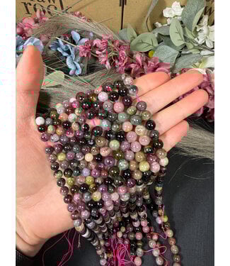 Tourmaline, Multi-Colour Beads Polished 15" Strand 6mm 8mm