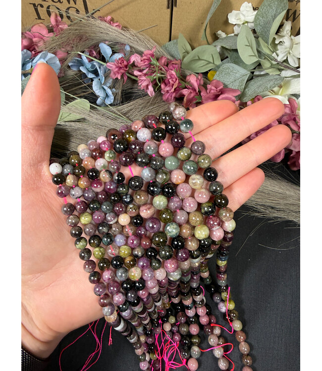 Tourmaline, Multi-Colour Beads Polished 15" Strand 6mm 8mm
