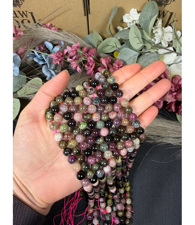 Tourmaline, Multi-Colour Beads Polished 15" Strand 6mm 8mm