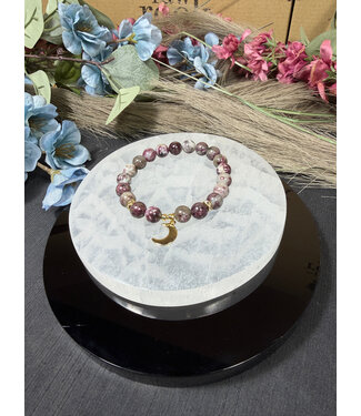 Pink Tourmaline 8mm Bracelet with moon