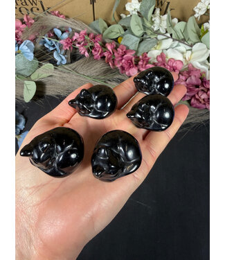 Silver Sheen Obsidian Sleeping Cat