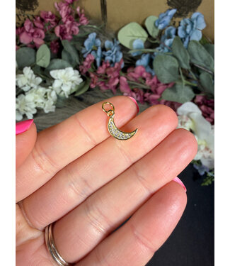 Moon Charm 18k Gold Plated Cubic Zirconia Pave 13mm x 7.5mm 1 Pack