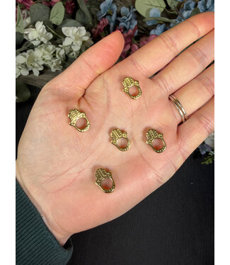 Hamsa Hand/Hand of Fatima/Miriam Charm 304SS  Gold 15mm x 11.5mm x 4mm 4mm center bead 5 Pack