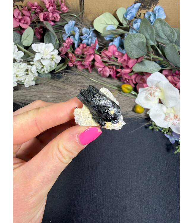 Schorl Black Tourmaline with Hyalite Opal #25, 23gr