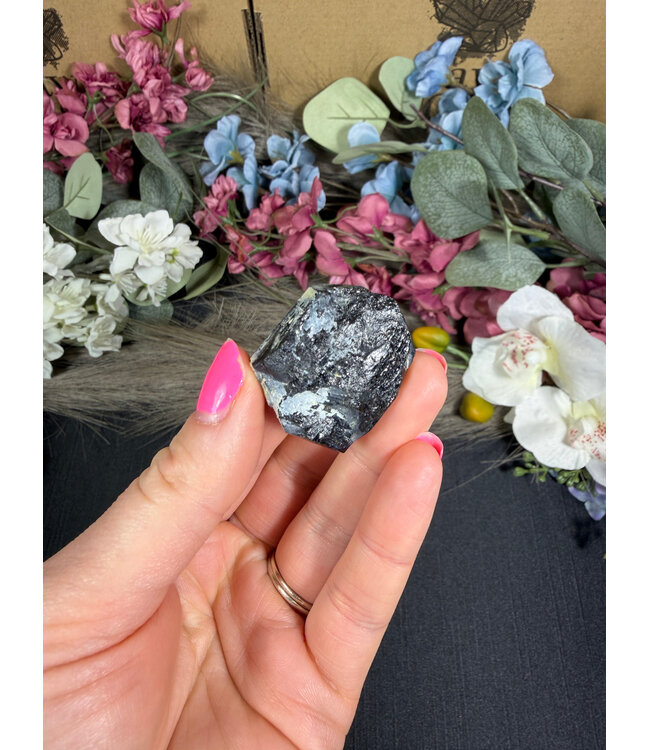 Schorl Black Tourmaline with Hyalite Opal #19, 23.9gr