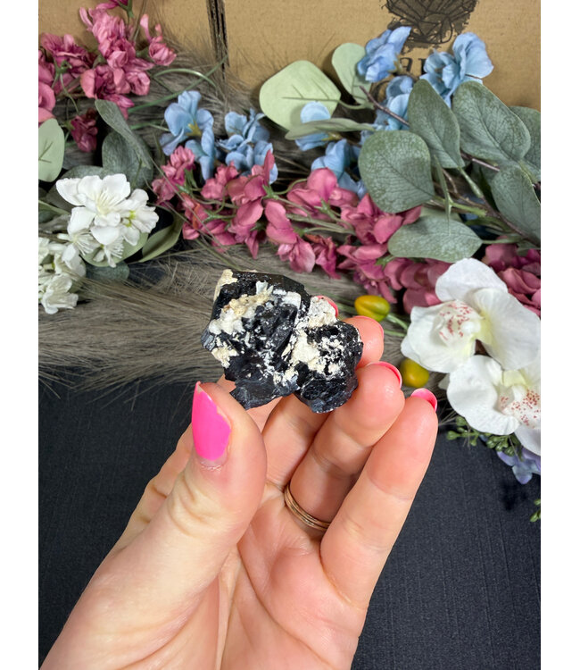 Schorl Black Tourmaline with Hyalite Opal #17, 31.68gr