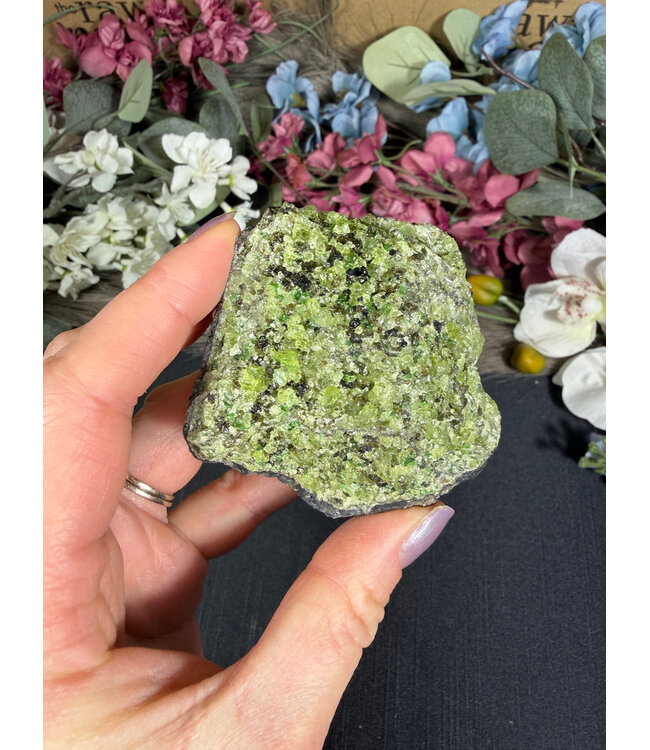 Raw Peridot with Olivine on Matrix #15, 240gr