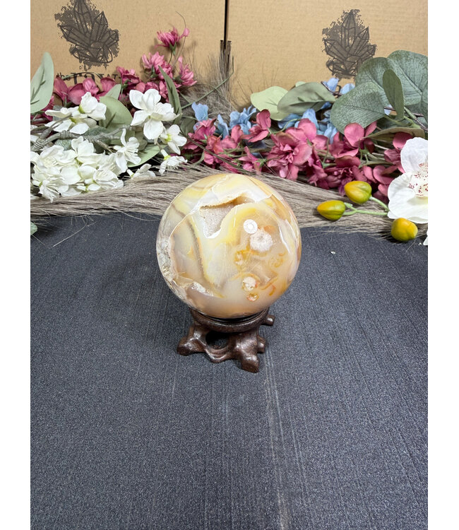 Flower Agate Sphere #3, 316gr, 62mm