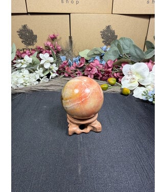 Peach Calcite Sphere #1, 372gr, 63.8mm