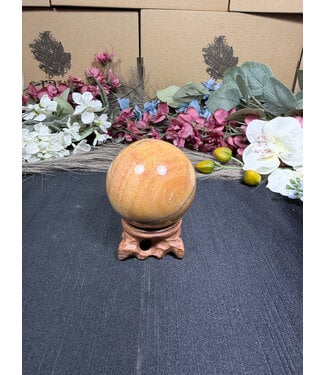 Peach Calcite Sphere #3, 382gr, 64.2mm