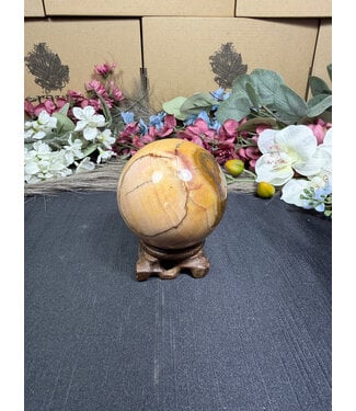 Peach Calcite Sphere #7, 580gr, 73.9mm