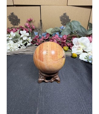 Peach Calcite Sphere #8, 558gr, 72.9mm