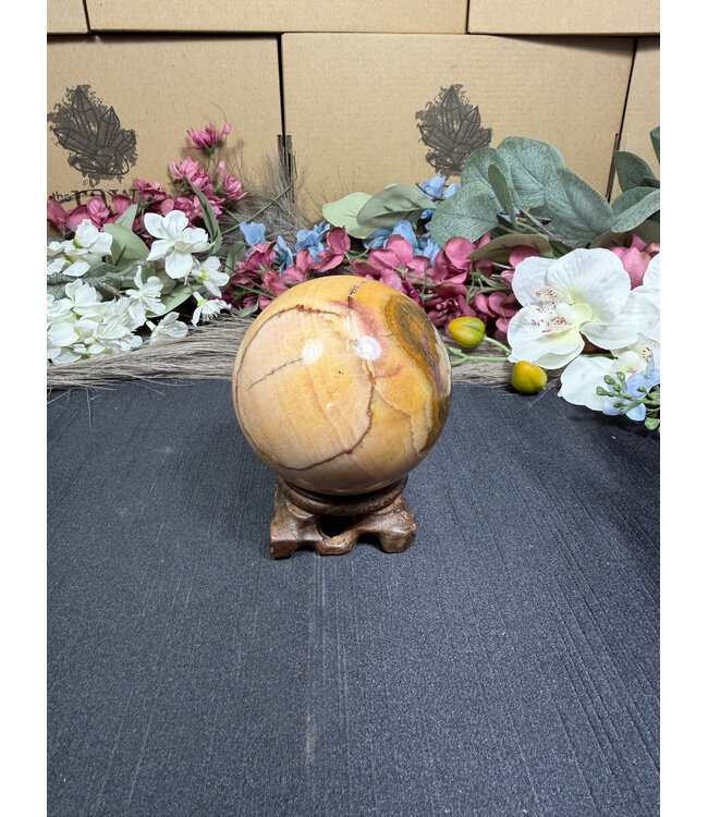 Peach Calcite Sphere #7, 580gr, 73.9mm