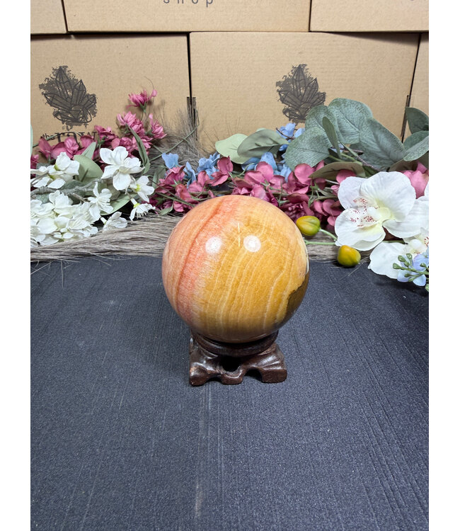 Peach Calcite Sphere #6, 586gr, 74mm