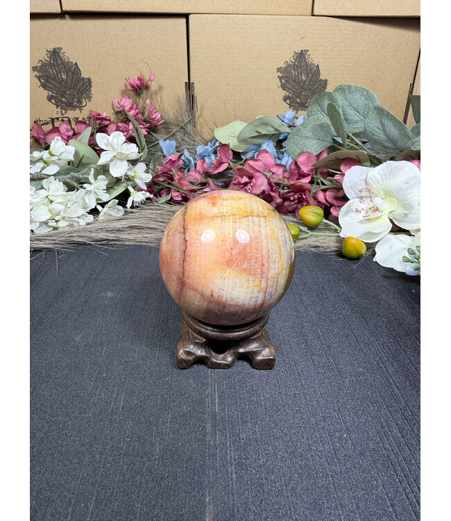 Peach Calcite Sphere #5, 450gr, 67.8mm