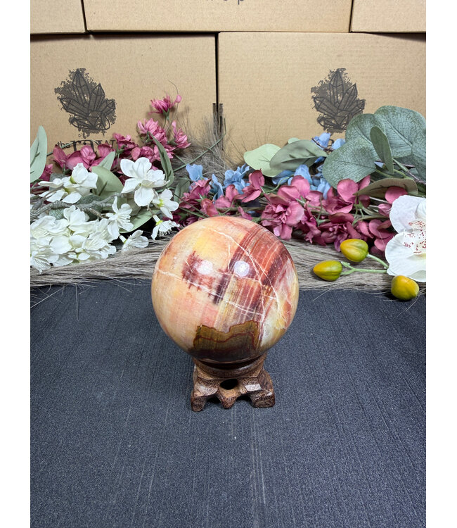 Peach Calcite Sphere #4, 436gr, 67.2mm