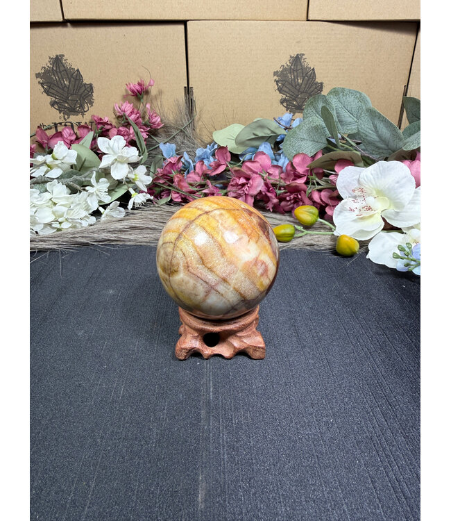 Peach Calcite Sphere #2, 388gr, 64mm