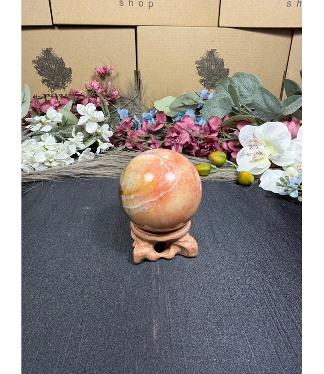 Peach Calcite Sphere #1, 372gr, 63.8mm