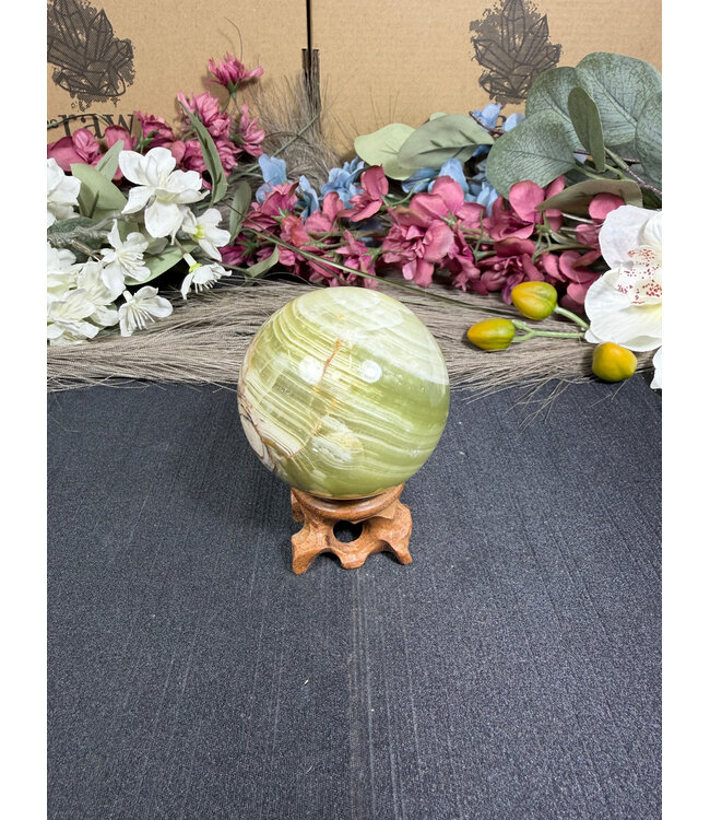 Green Banded Onyx Sphere #7, 246gr, 55.1mm