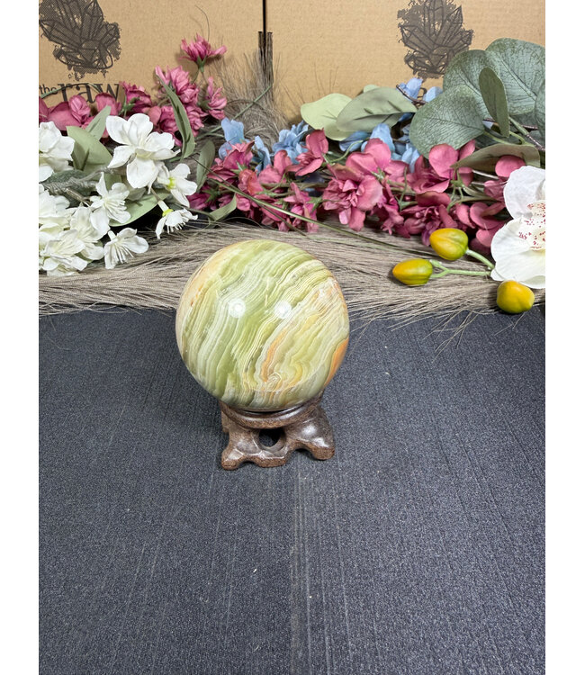 Green Banded Onyx Sphere #6, 250gr, 55.5mm