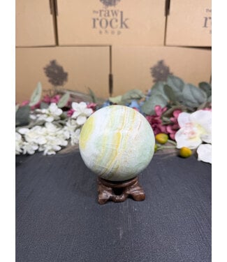 Pistachio Calcite Sphere #3, 852gr, 82.5mm