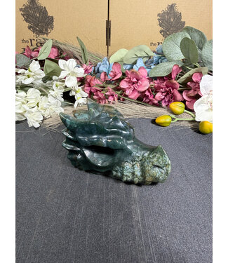 Moss Agate Dragon Head #2 358gr