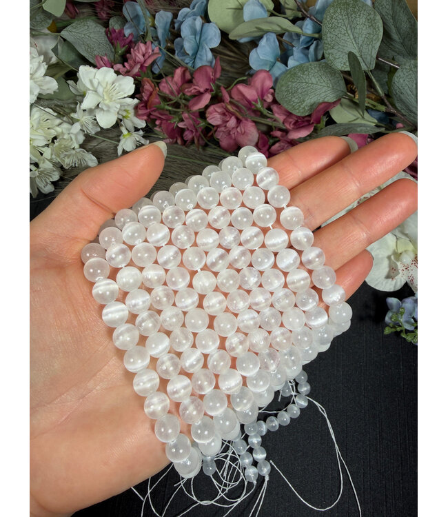 Selenite Beads, high quality, Polished 15" Strand 6mm 8mm