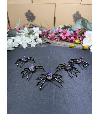 Amethyst Spiders, Oval Stone, Black Body