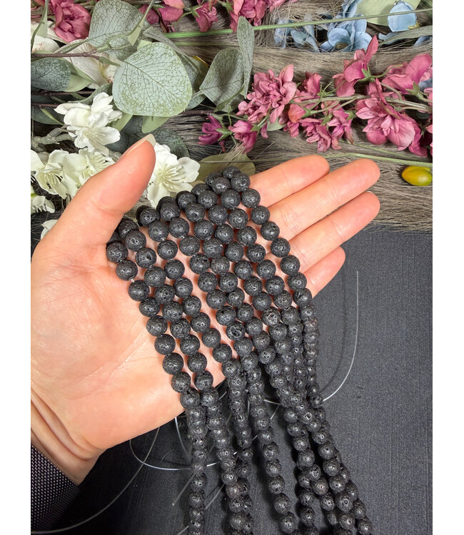 Black Lava Beads 15" Stand 4mm 6mm 8mm 10mm