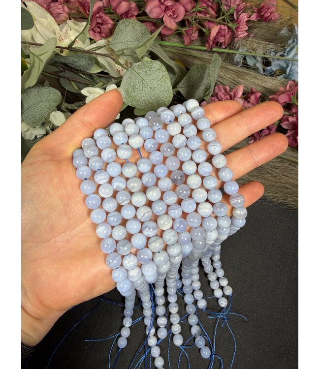 Blue Lace Agate Beads Polished 15" Strand 6mm 8mm
