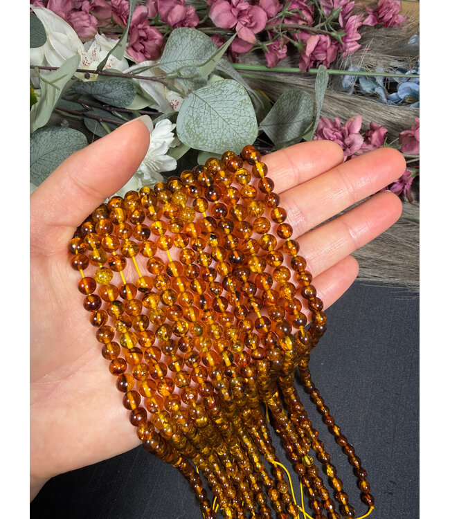 Amber Beads Polished 15" Strand 6mm 8mm