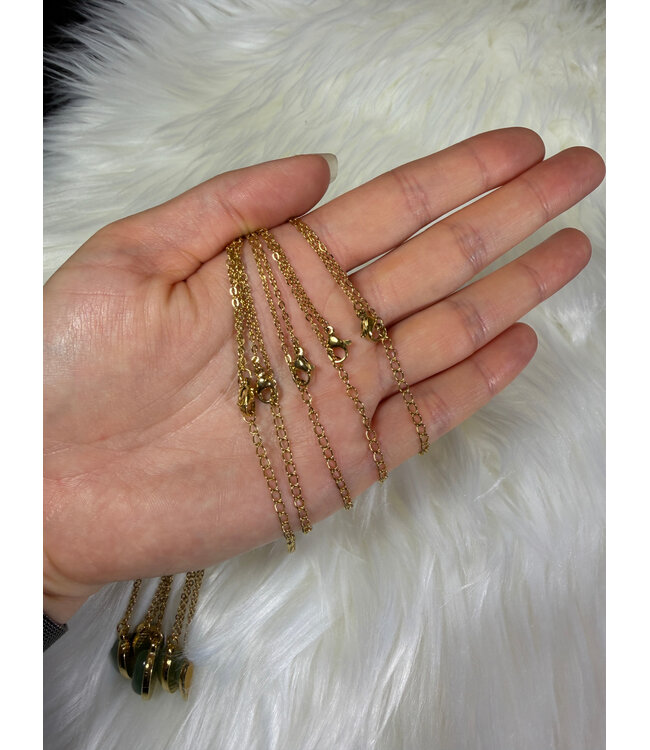 Oval 304 Stainless Steel Gold Plated Necklace, Green Aventurine