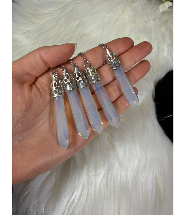 Faceted Bullet Point Platinum Necklace, Opalite