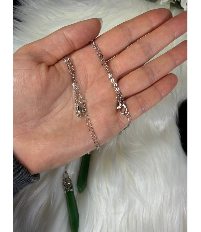 Faceted Bullet Point Platinum Necklace, Green Aventurine