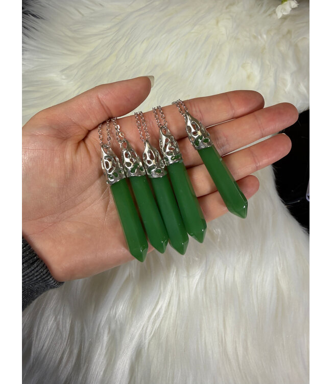 Faceted Bullet Point Platinum Necklace, Green Aventurine