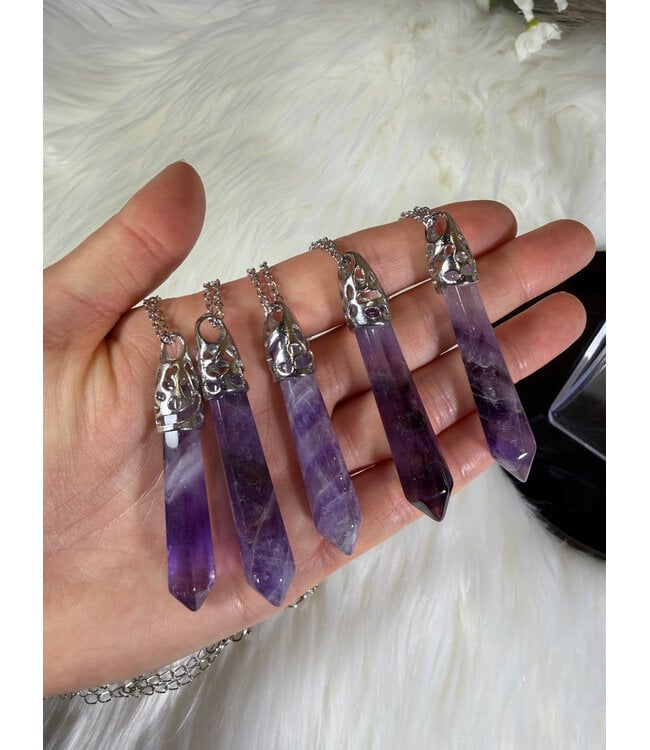 Faceted Bullet Point Platinum Necklace, Amethyst