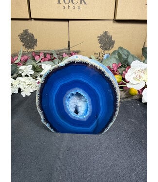 Blue Agate Geode Cut Base #18, 1134gr