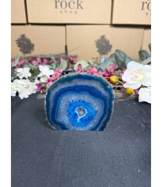 Blue Agate Geode Cut Base #10, 434gr