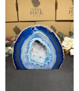 Blue Agate Geode Cut Base #9, 3144gr
