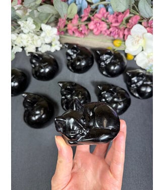 Large Black Obsidian Sleeping Cat