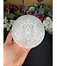 Selenite Round Charging Plate, Engraved Lotus, 12cm