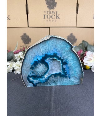 Teal Agate Geode Cut Base #6, 2502gr