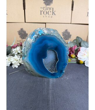 Teal Agate Geode Cut Base #9, 1808gr