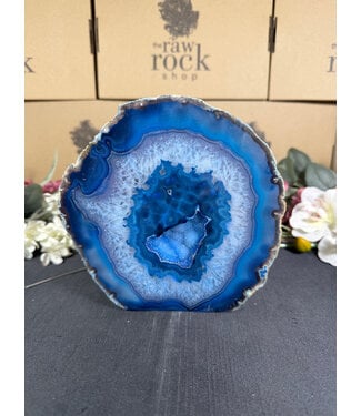 Blue Agate Geode Cut Base #38, 1960gr