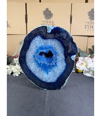 Blue Agate Geode Cut Base #35, 2884gr