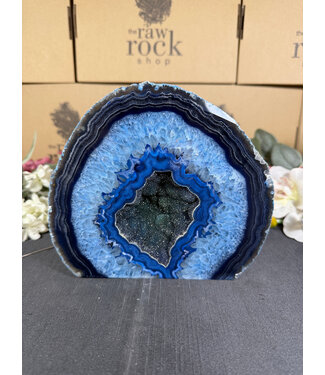 Blue Agate Geode Cut Base #32, 2246gr