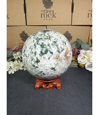 Moss Agate Sphere #5, 145.3mm, 4144gr