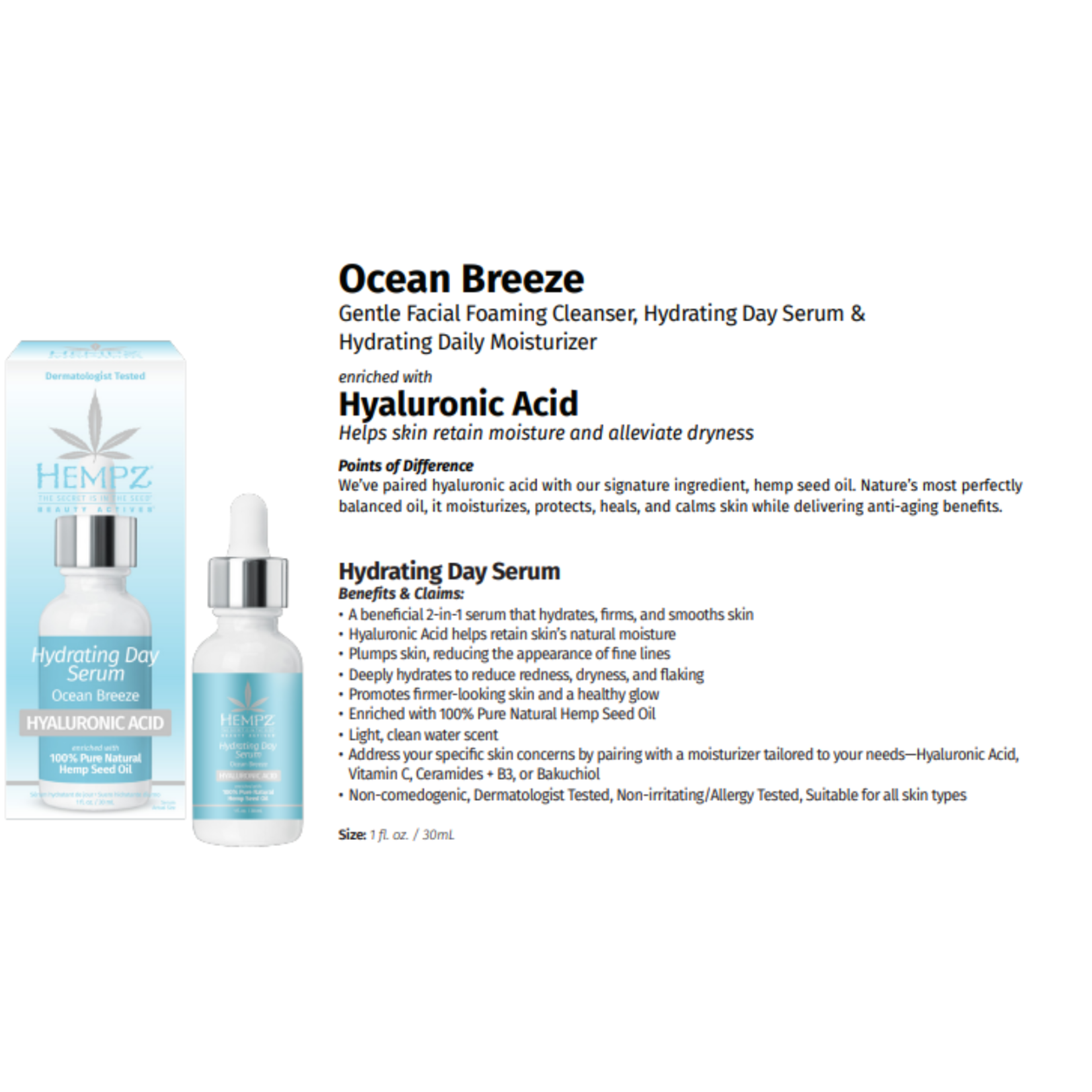 HEMPZ Hempz Ocean Breeze Hydrating Day Serum 1oz
