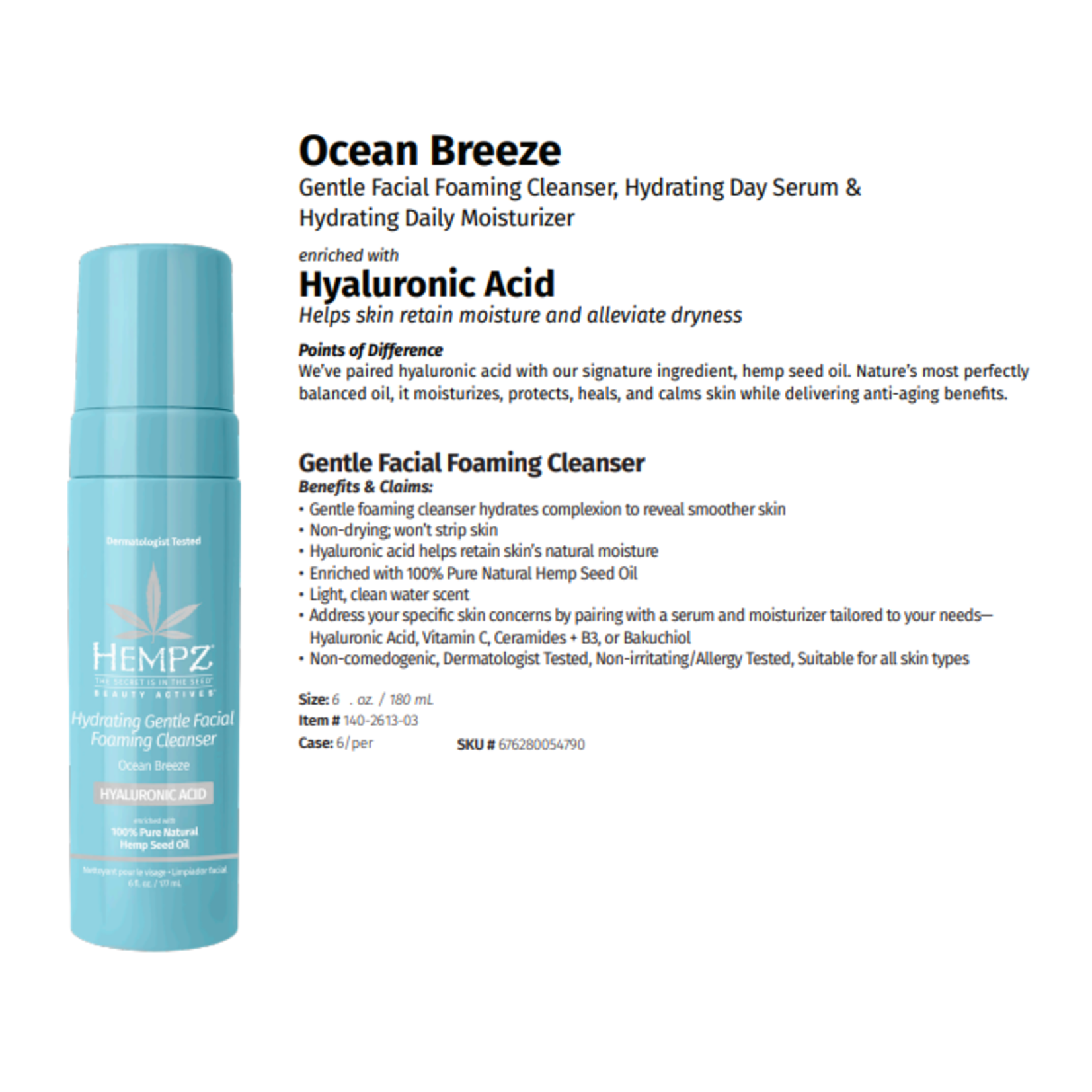 HEMPZ HEMPZ HYDRATING GENTLE FACIAL FOAMING CLEANSER OCEAN BREEZE