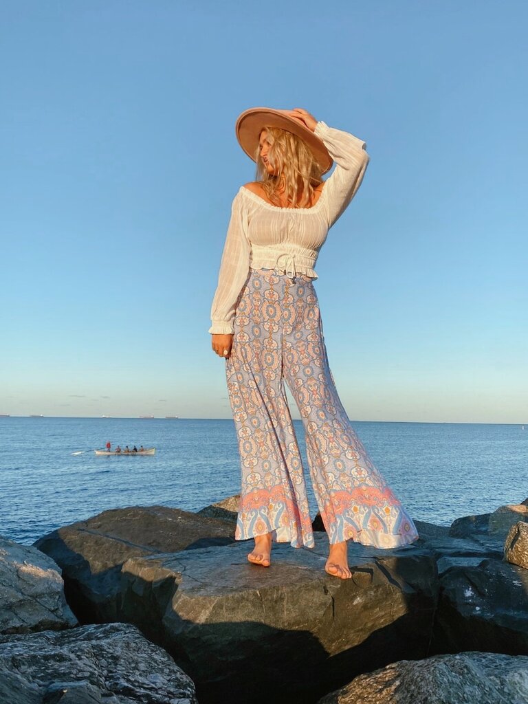 Honey & Stone Co PIPPA  PANT- MOSAIC MAZE BLUE